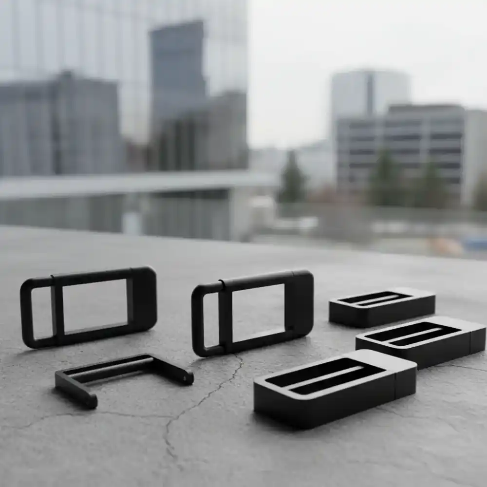 Matte black anodized aluminum buckles