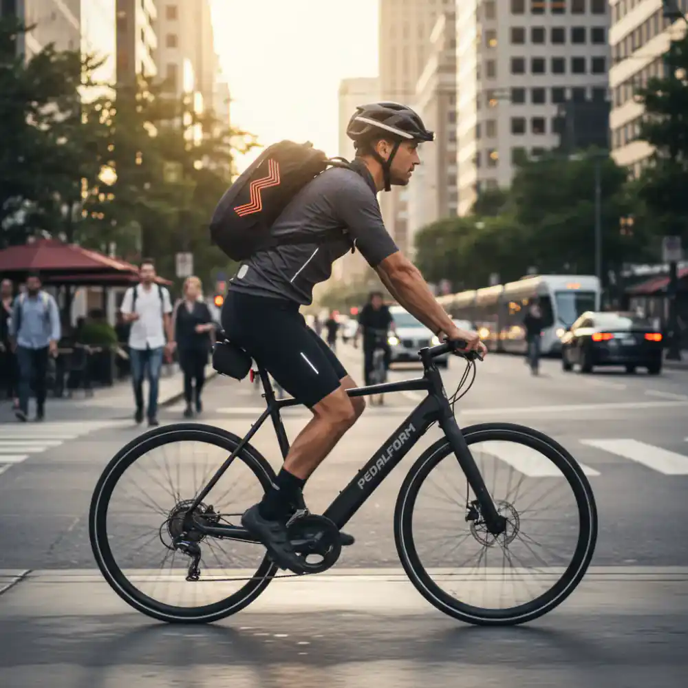 Urban cyclist commuting with PedalForm gear