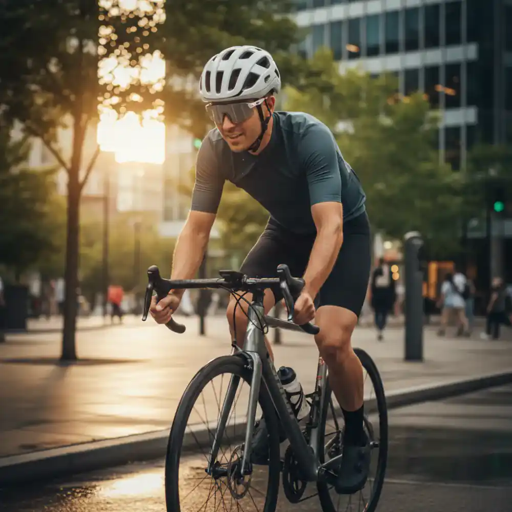 Cyclist wearing modern helmet