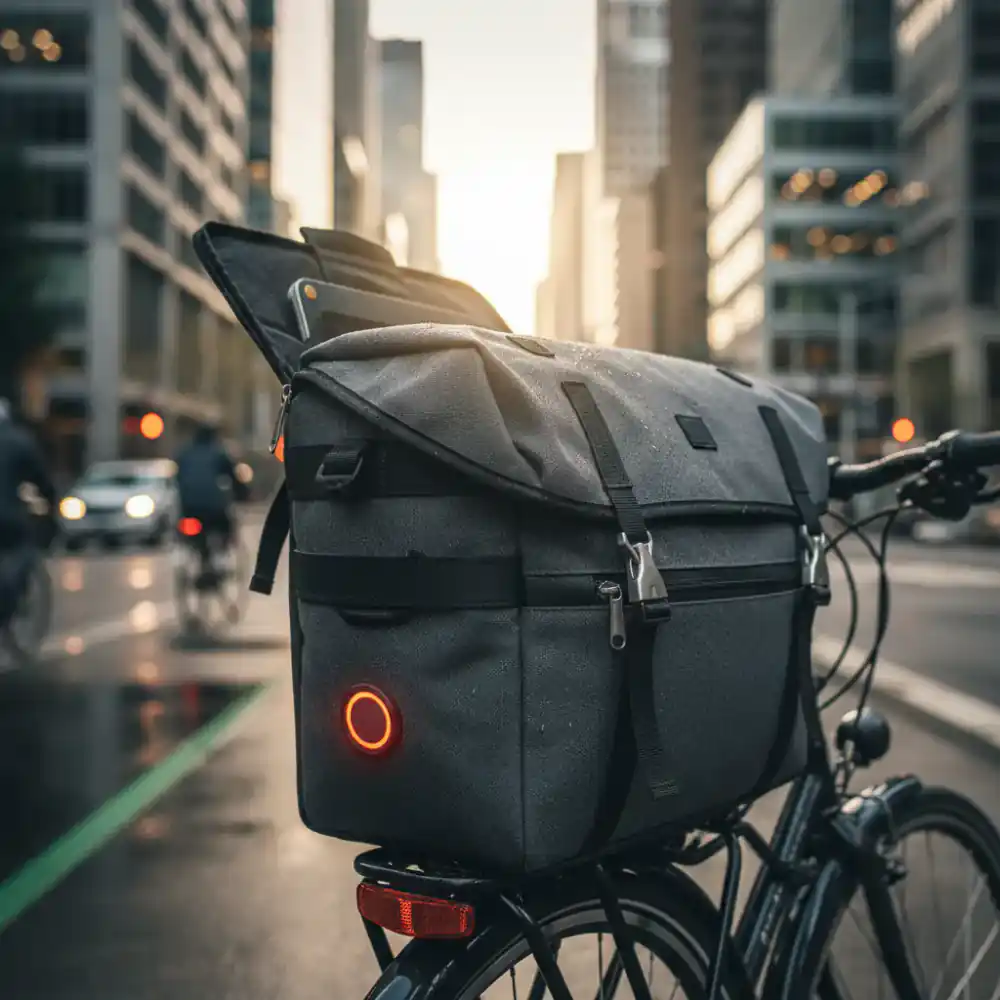 Urban cyclist reviewing a route